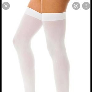 White Opaque Stockings - Thigh High OS New